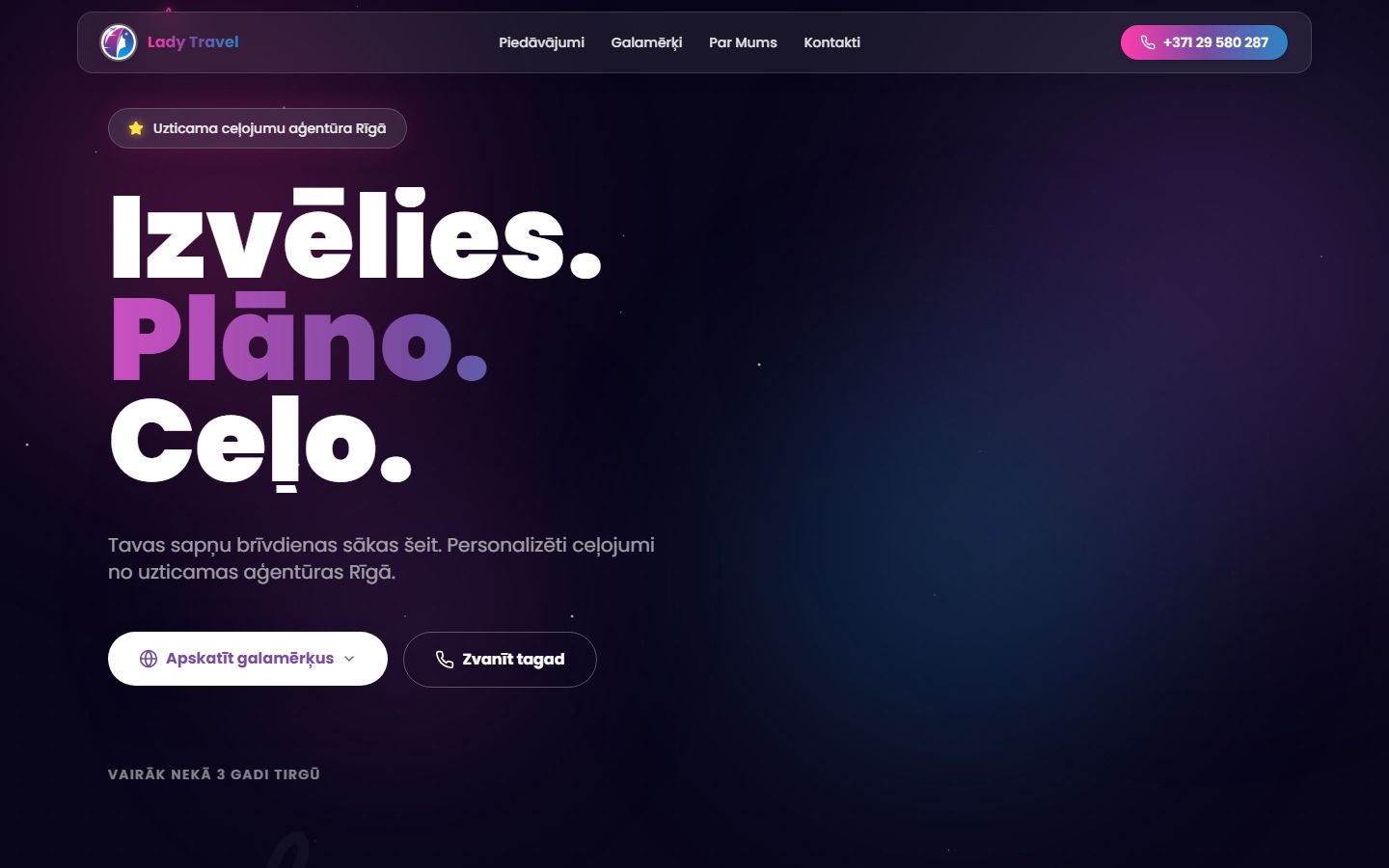 Lady Travel — a website for a travel agency in Riga